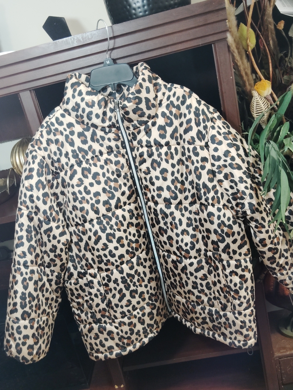 Me Jane Leopard Print Puffer Jacket in Beige and Brown